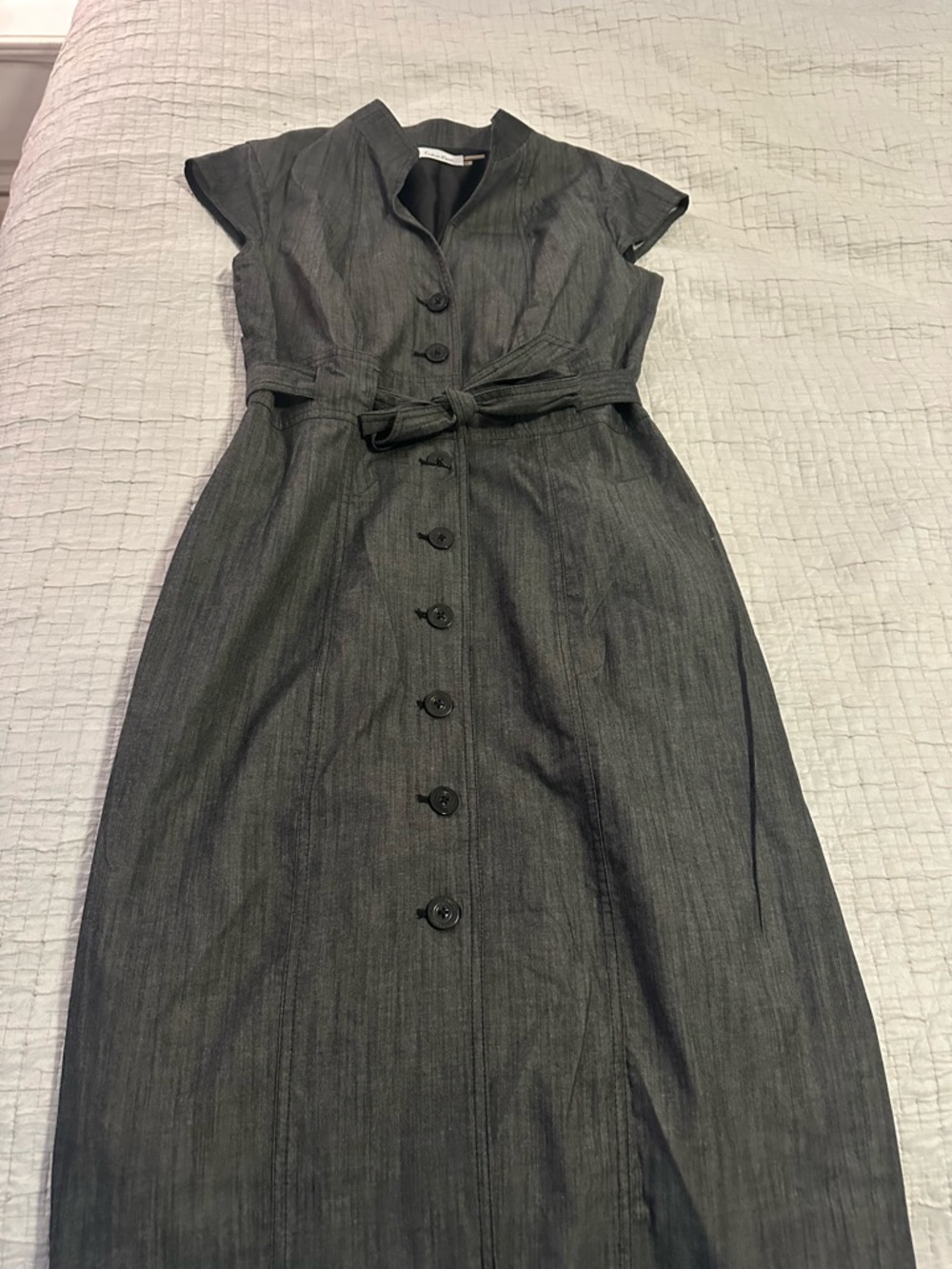 Calvin Klein Charcoal Button-Front Midi Dress with Self Tie